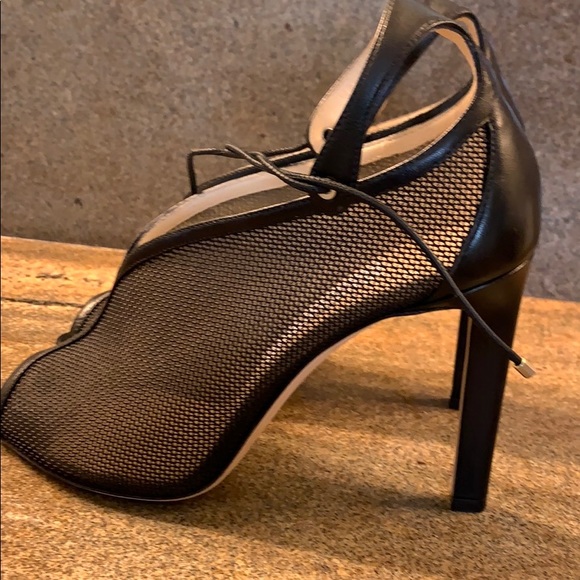 JIMY CHOO OPEN TOE FISHNET ANKLE STRAP SHOE